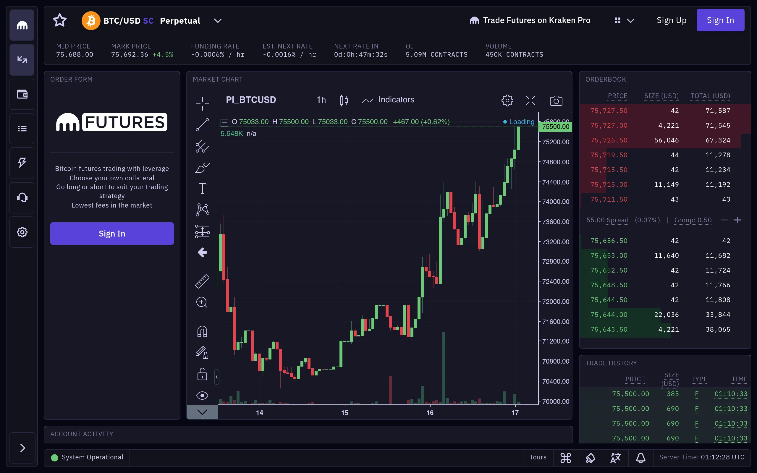 Kraken Futures trading interface