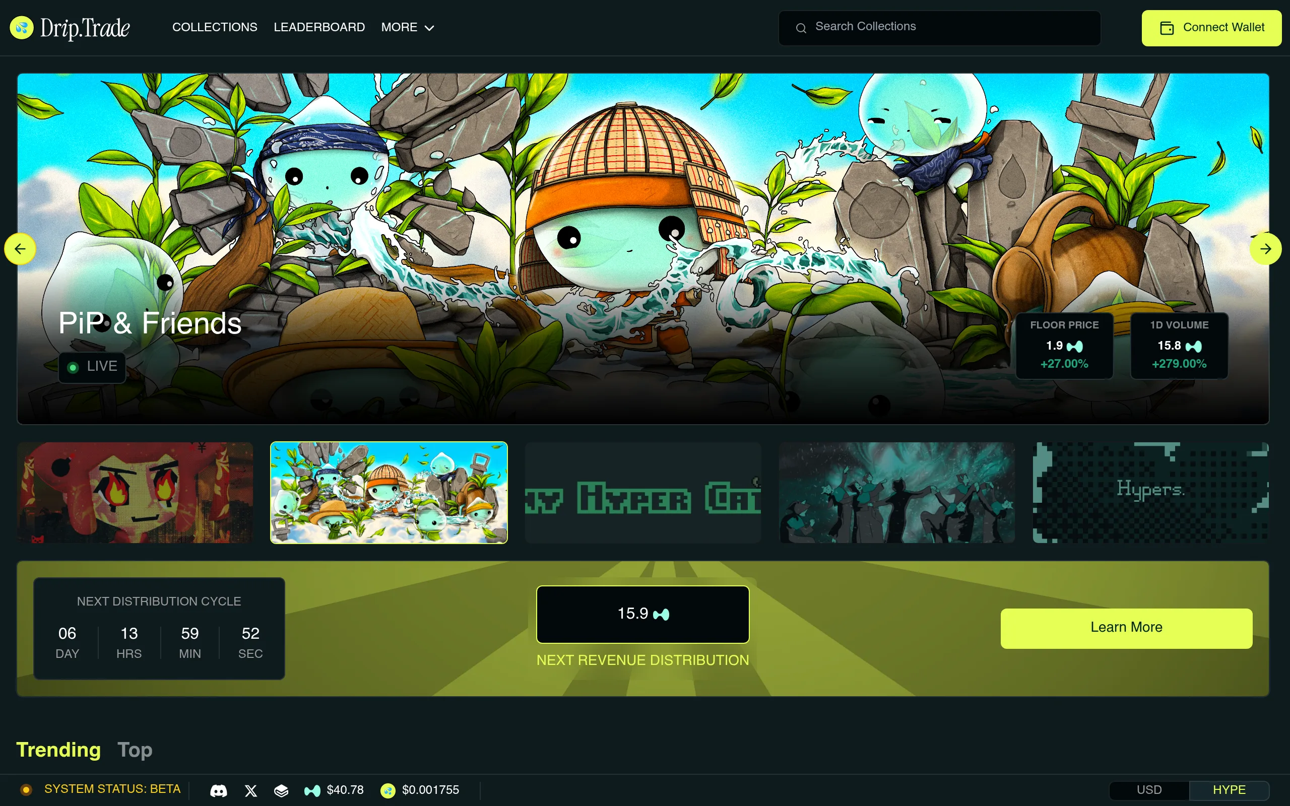 drip.trade — NFT marketplace on Hyperliquid