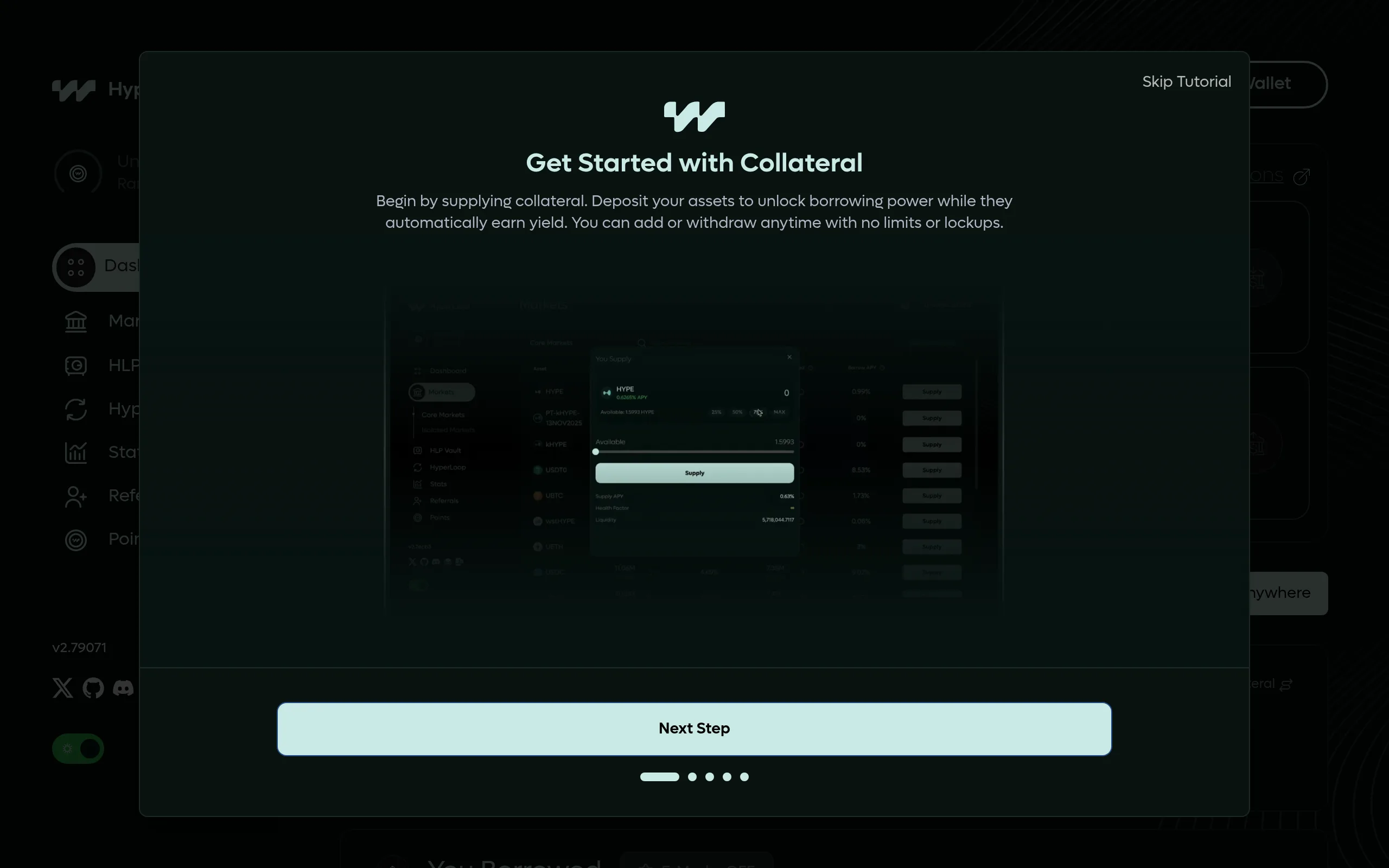HyperLend — supply collateral and borrow on Hyperliquid