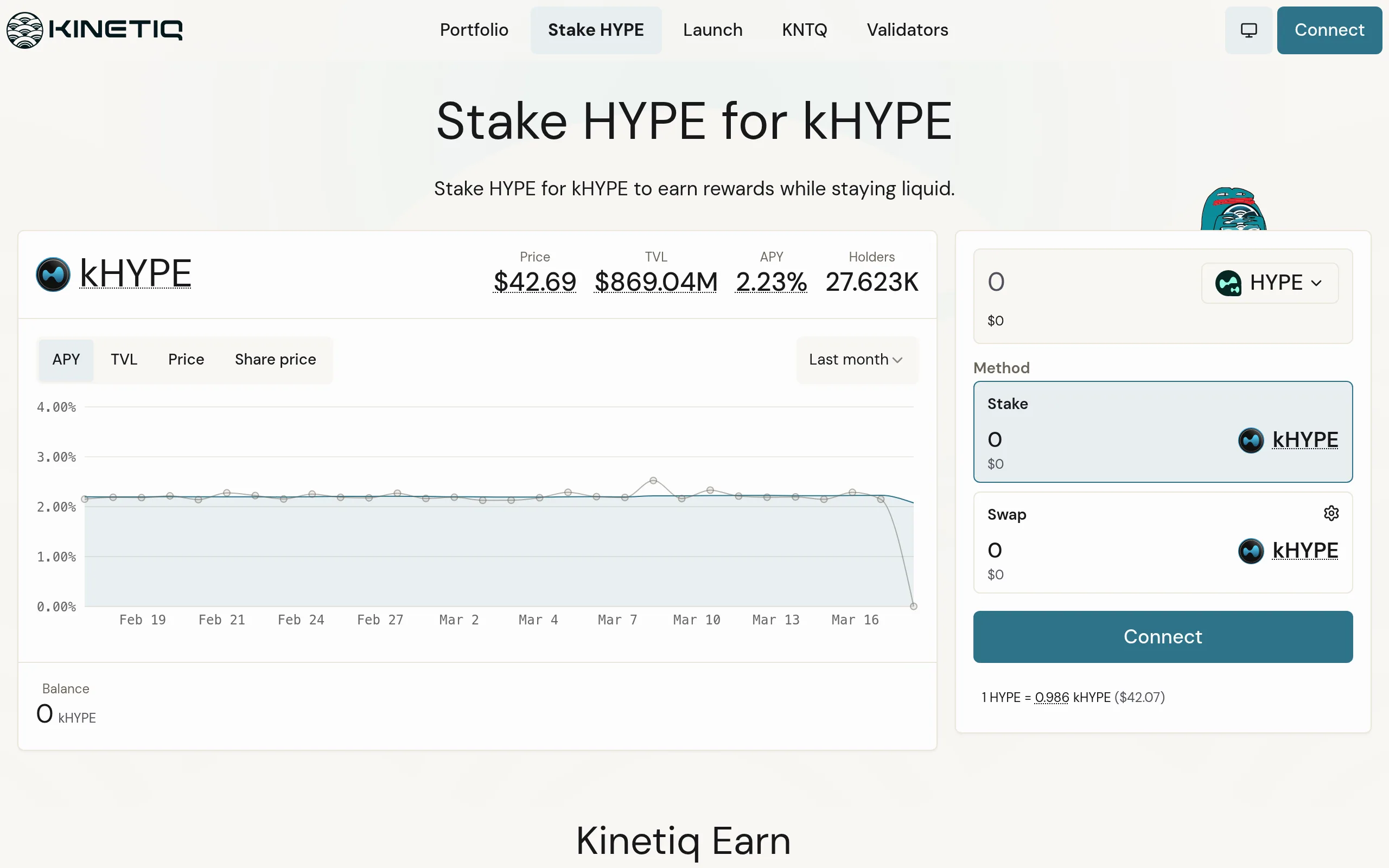 Kinetiq liquid staking interface