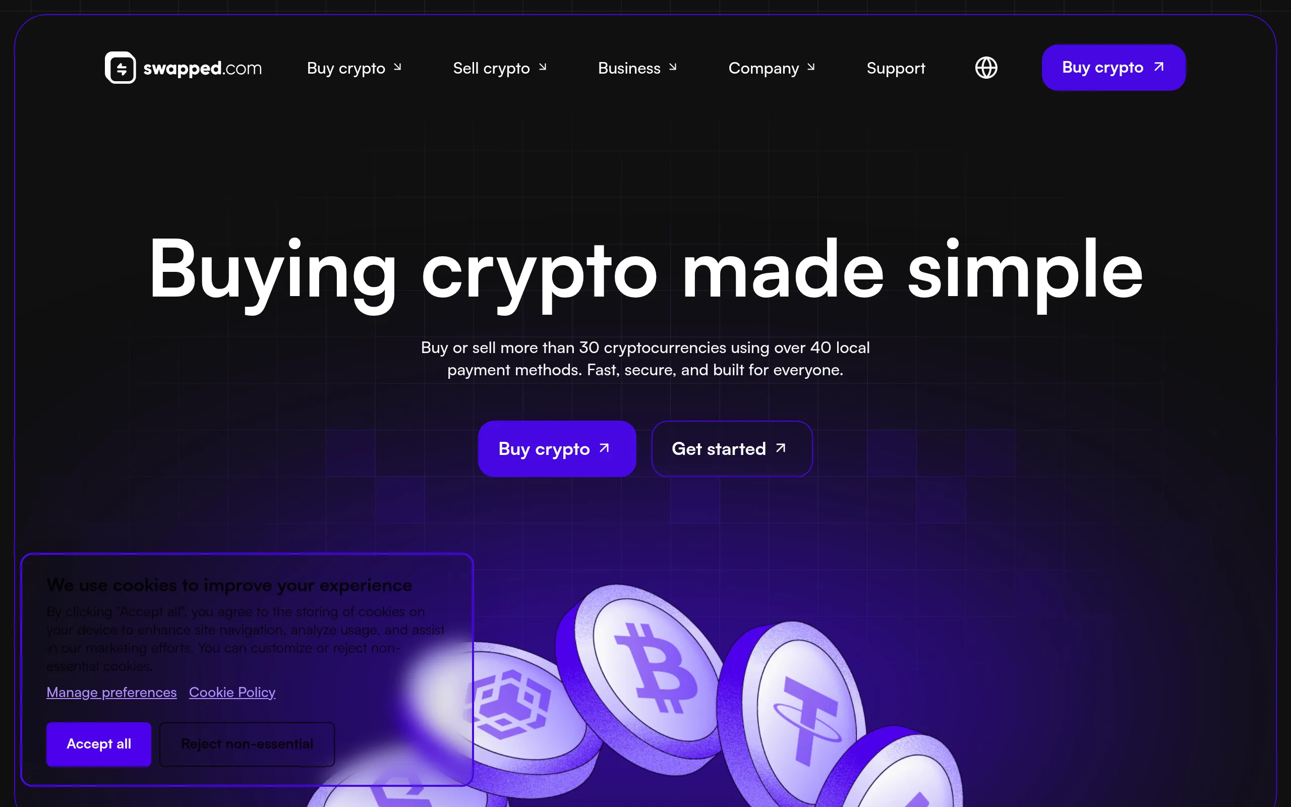 swapped.com homepage — fiat onramp provider for Hyperliquid