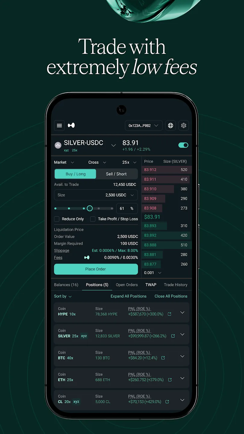 Hyperliquid Android app — low fees with full order book and position management