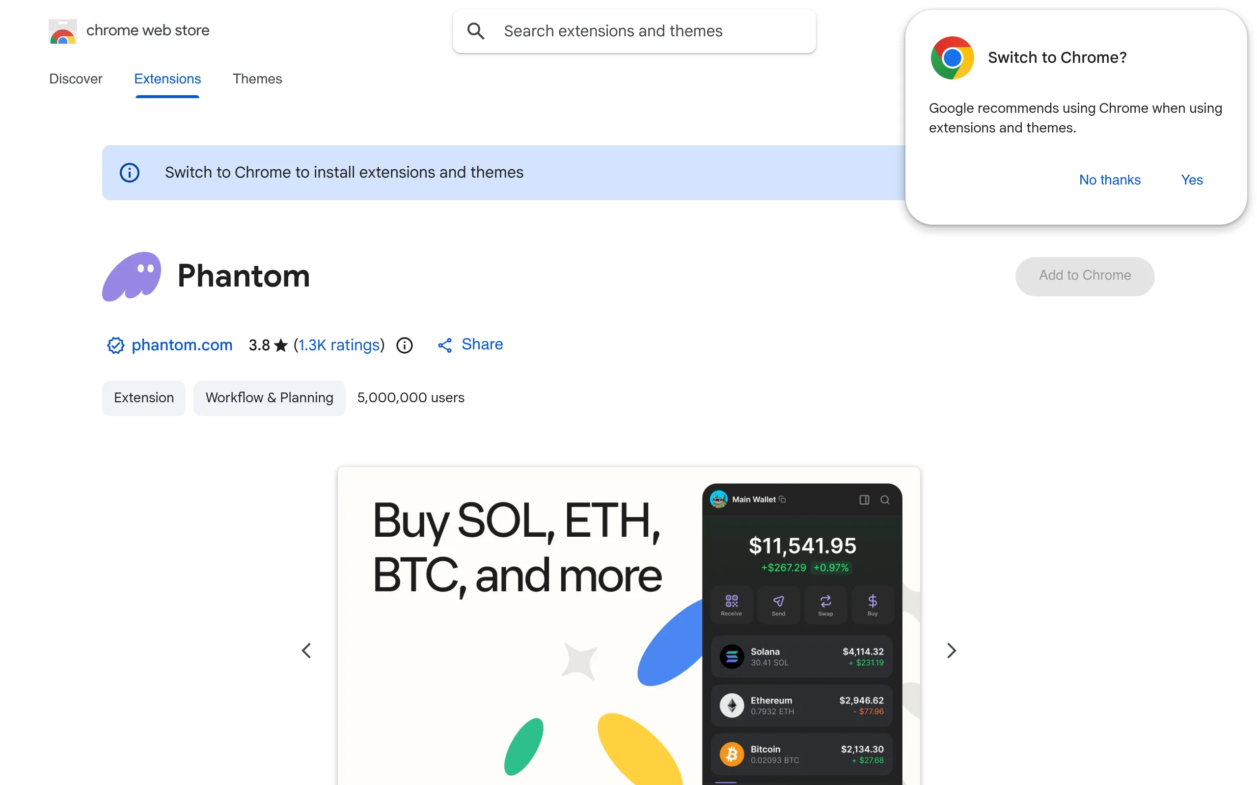 Phantom wallet setup screen with create/import options