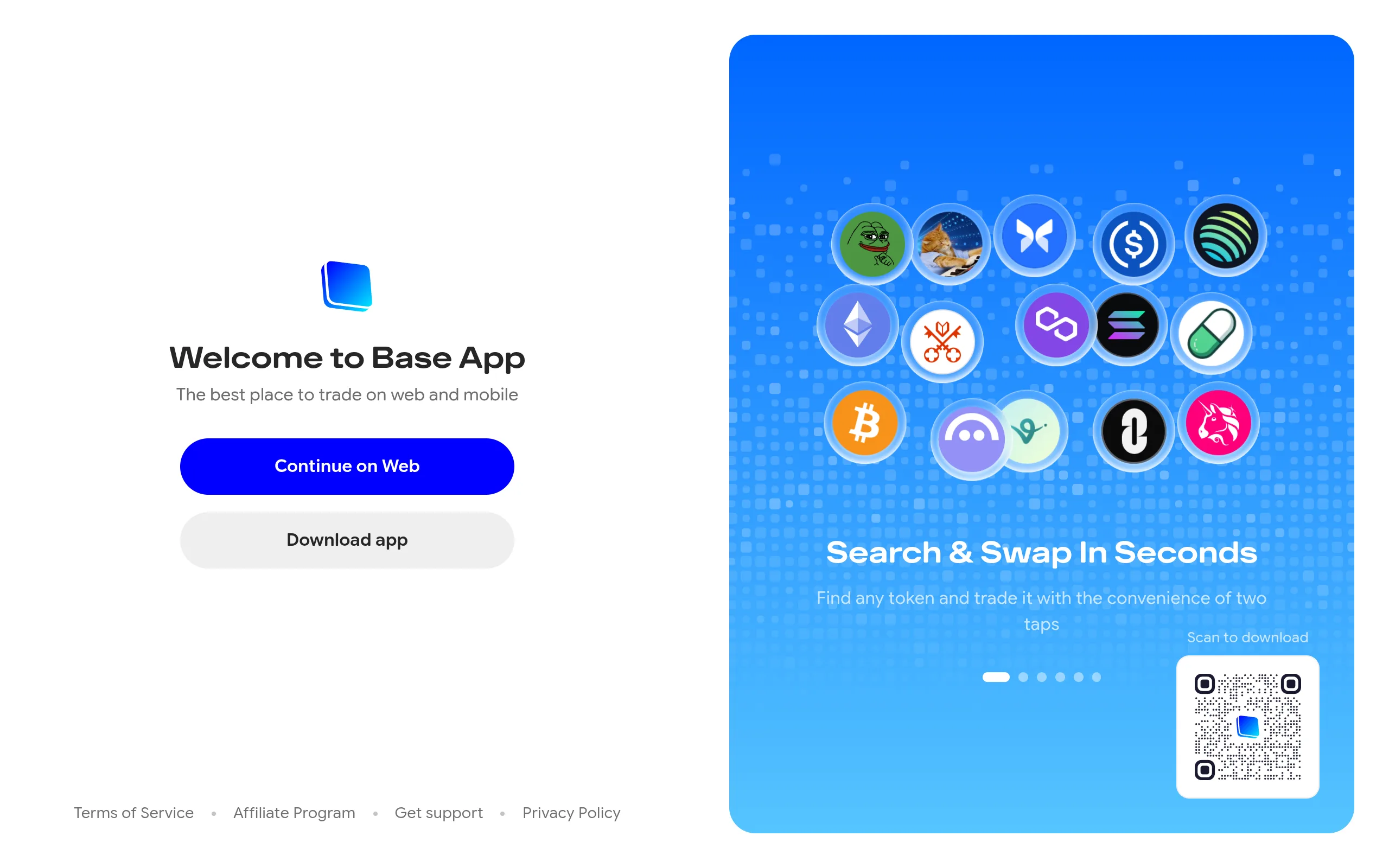 Base App homepage, Coinbase's consumer trading app that routes perpetual futures orders to Hyperliquid