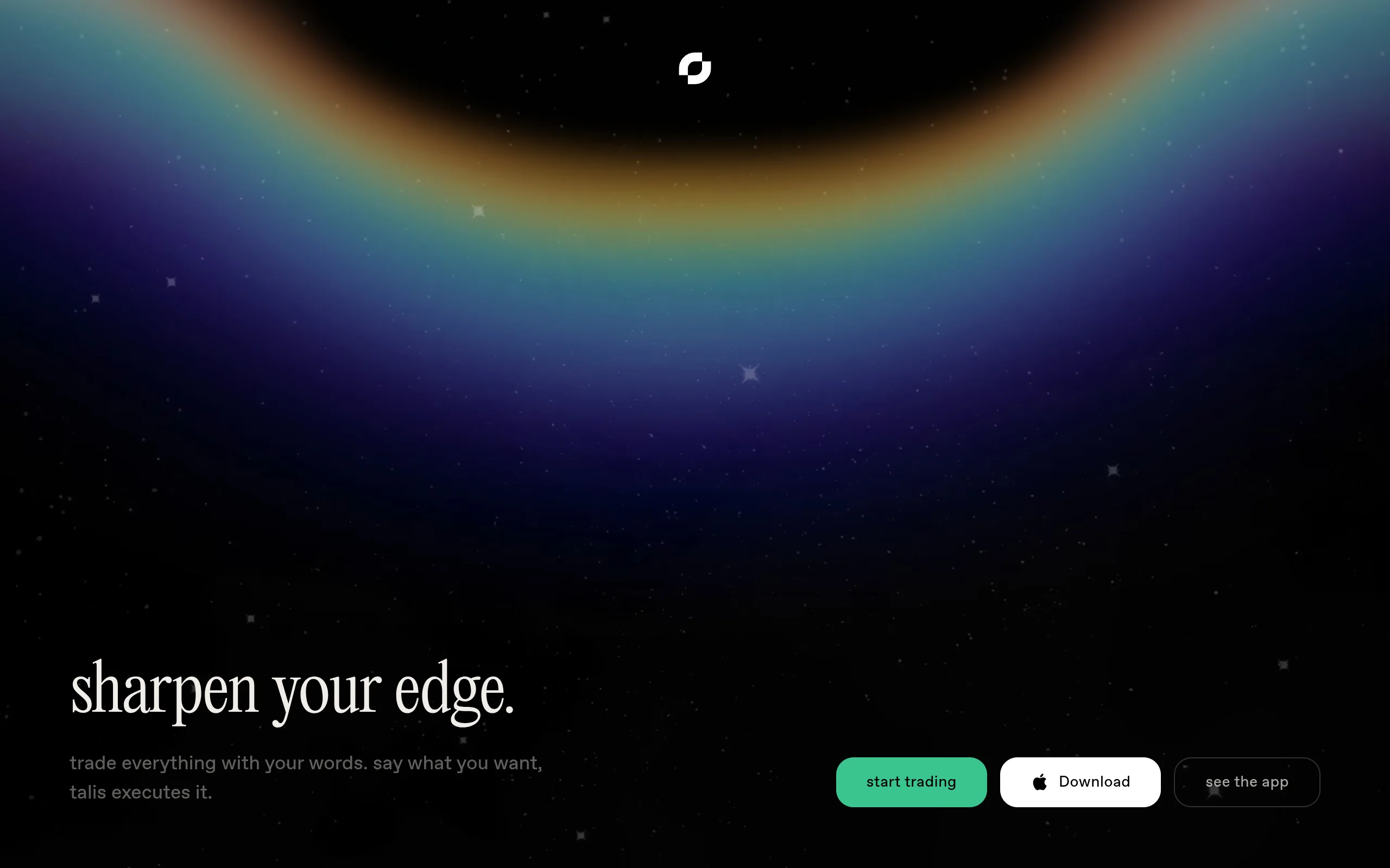 Talis AI trading app homepage: describe a trade in words and it executes on Hyperliquid